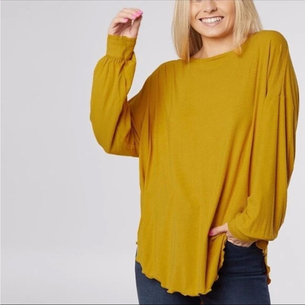 Free People Shimmy Shake Top Untamed Gold Long Sleeve Open Back - Size Small